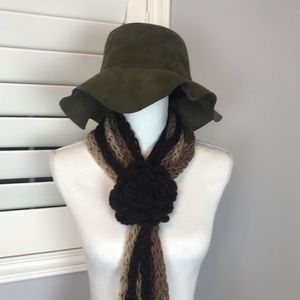 Olive green faux suede floppy boho hat